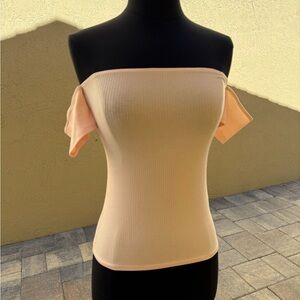 REFORMATION Ribbed Knit Blush Pink Off Shoulder Top Sz XS $88